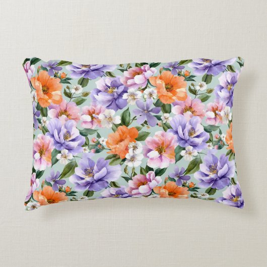 Muted Colorful Flowers Boho flower アクセントクッション (正面)