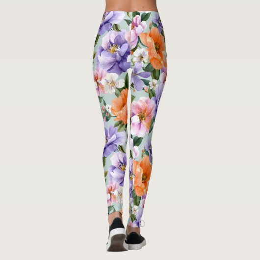 Muted Colorful Flowers Boho flower レギンス (裏面)