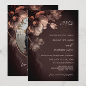 Muted Colors Metallic 3D Flowers Wedding  招待状 (正面/裏面)