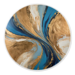 Muted Copper and blue marble abstract セラミックノブ