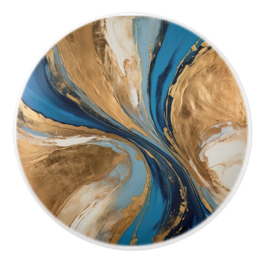 Muted Copper and blue marble abstract セラミックノブ (正面)