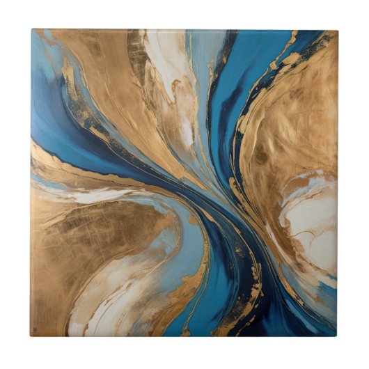 Muted Copper and blue marble abstract タイル (正面)