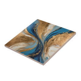 Muted Copper and blue marble abstract タイル