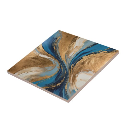 Muted Copper and blue marble abstract タイル (側面)