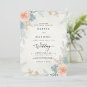 Muted Coral Floral Botanical Wedding 招待状 (スタンド正面)