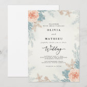 Muted Coral Floral Botanical Wedding 招待状 (正面/裏面)