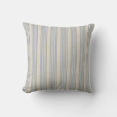 Muted Distressed Blue Farmhouse Ticking Stripe クッション (正面)