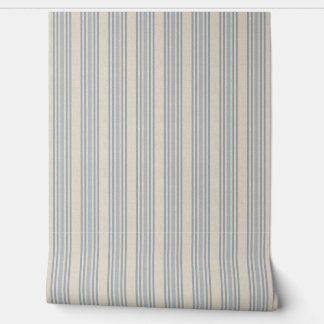 Muted Distressed Blue Farmhouse Ticking Stripe 壁紙