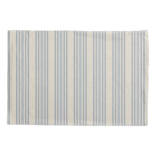 Muted Distressed Blue Farmhouse Ticking Stripe 枕カバー (裏面)