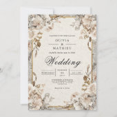 Muted Earthy Floral Arch Wedding 招待状 (正面)