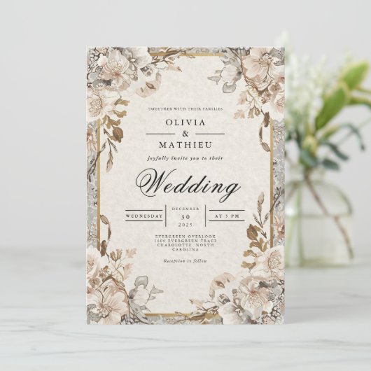 Muted Earthy Floral Arch Wedding 招待状 (スタンド正面)