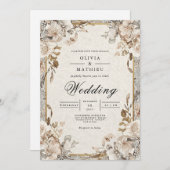 Muted Earthy Floral Arch Wedding 招待状 (正面/裏面)