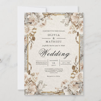 Muted Earthy Floral Arch Wedding 招待状