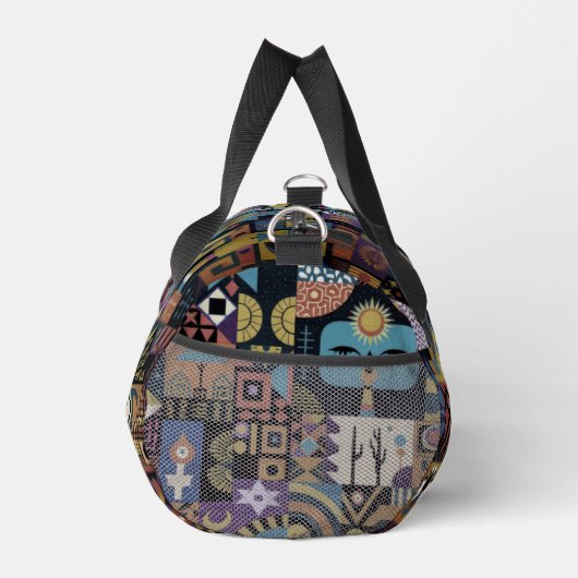 Muted Earthy Folk Art Patchwork Quilt ダッフルバッグ (右)