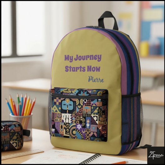 Muted Earthy Folk Art Patchwork Quilt プリントバックパック