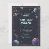 Muted Engraved Pastel Space Planet Frame Birthday 招待状 (正面)