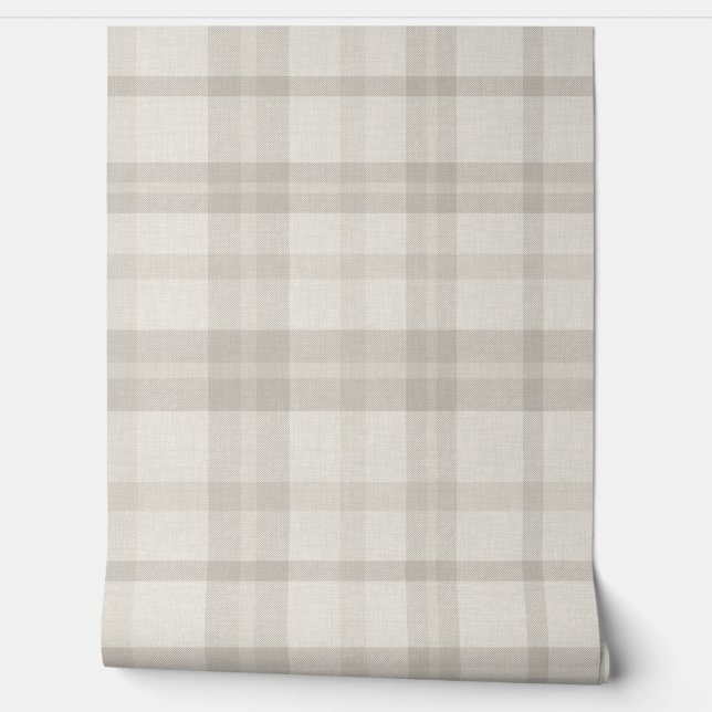 Muted Farmhouse Beige Plaid w/ Linen Texture 壁紙 (ほどく)