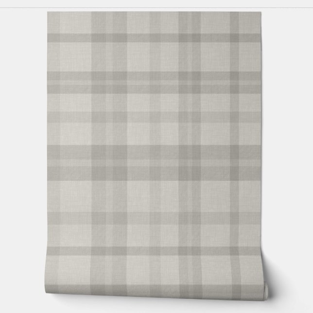 Muted Farmhouse Gray Plaid w/ Linen Texture 壁紙 (ほどく)
