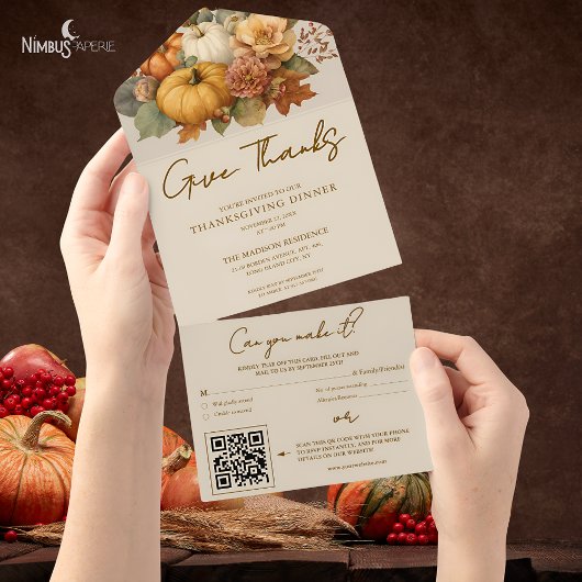 Muted Floral All In One Thanksgiving Invitation  オールインワン招待状