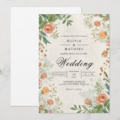 Muted Floral Archway Romance Wedding 招待状 (正面/裏面)