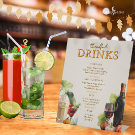 Muted Floral Thanksgiving Bar Menu Pedestal Sign 台座サイン