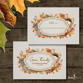 Muted Florals Thanksgiving Flat Place Card プレイスカード