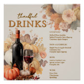 Muted Florals Thanksgiving Square Bar Menu Poster  ポスター (正面)