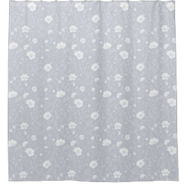 Muted Gray And White Wildflower Pattern シャワーカーテン