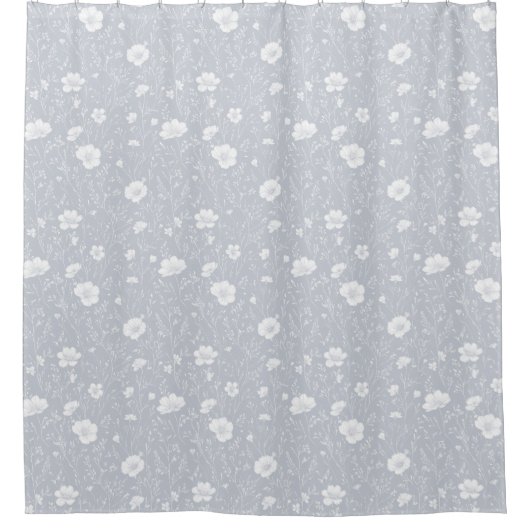 Muted Gray And White Wildflower Pattern シャワーカーテン (正面)