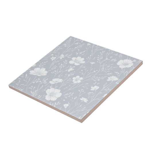 Muted Gray And White Wildflower Pattern タイル (側面)