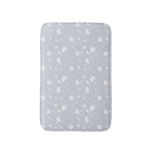 Muted Gray And White Wildflower Pattern バスマット (正面縦)