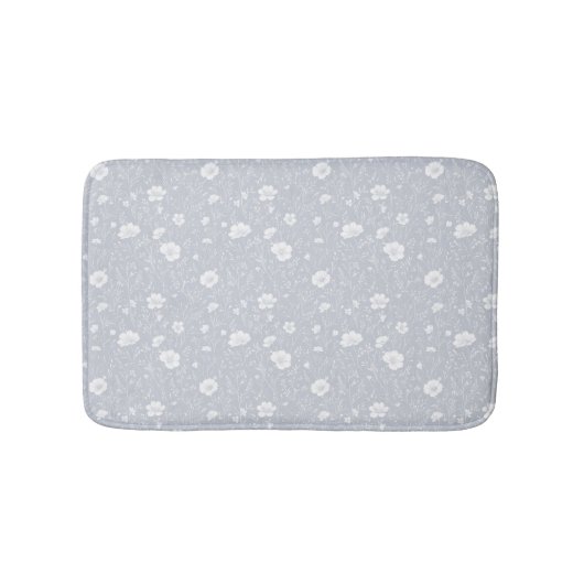 Muted Gray And White Wildflower Pattern バスマット (正面)