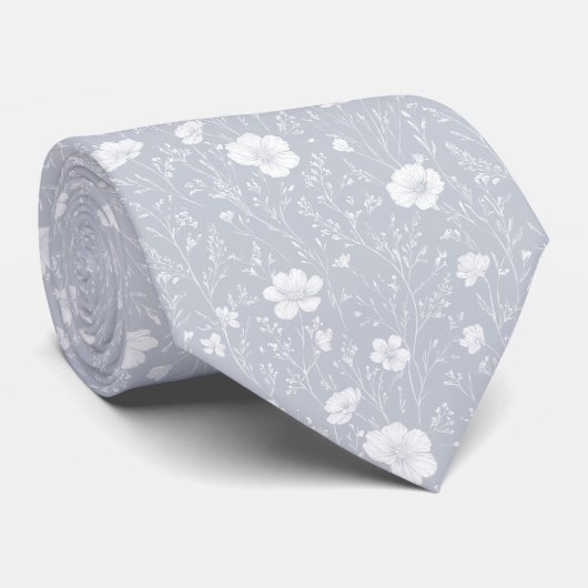 Muted Gray And White Wildflower Patterned ネクタイ (ロール)