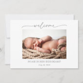 Muted Gray Baby Photo Welcome Announcement Card 招待状 (正面)