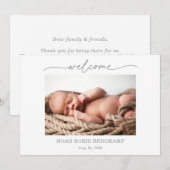 Muted Gray Baby Photo Welcome Announcement Card 招待状 (正面/裏面)