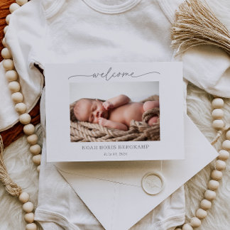 Muted Gray Baby Photo Welcome Announcement Card 招待状