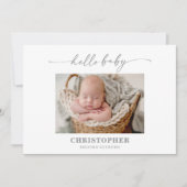 Muted Gray Hello Baby Photo Announcement Card 招待状 (正面)