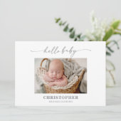 Muted Gray Hello Baby Photo Announcement Card 招待状 (スタンド正面)