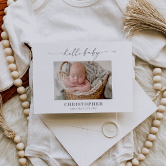 Muted Gray Hello Baby Photo Announcement Card 招待状