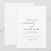 Muted Gray Minimal Brunch and Bubbly Bridal Shower 招待状 (正面/裏面)
