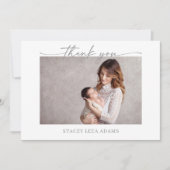 Muted Gray Minimalist Baby Photo Thank You Card 招待状 (正面)