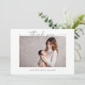 Muted Gray Minimalist Baby Photo Thank You Card 招待状 (スタンド正面)