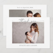 Muted Gray Minimalist Baby Photo Thank You Card 招待状 (正面/裏面)