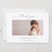 Muted Gray Minimalist Baby Photo Thank you Card 招待状 (正面)