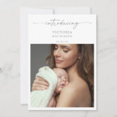 Muted Gray Minimalist Photo Baby Announcement Card 招待状 (正面)