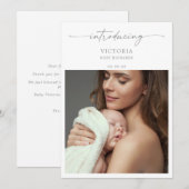 Muted Gray Minimalist Photo Baby Announcement Card 招待状 (正面/裏面)