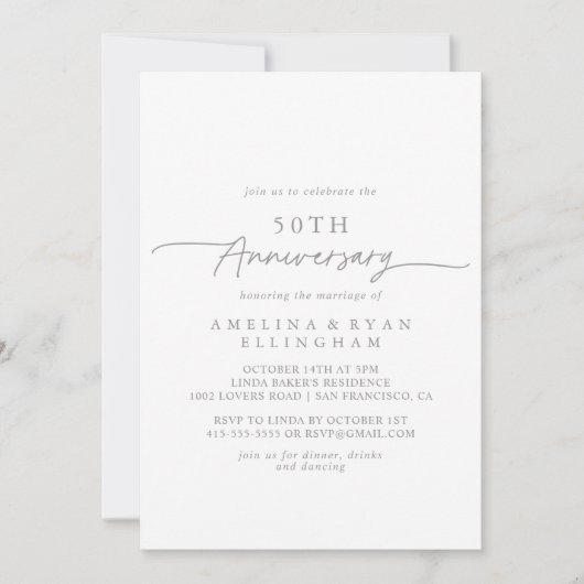 Muted Gray Simple Minimal 50th Wedding Anniversary 招待状 (正面)