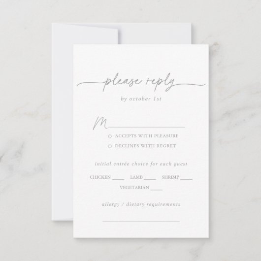 Muted Gray Simple Minimal Wedding Menu Choice RSVP (正面)