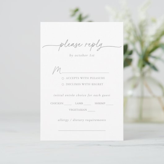 Muted Gray Simple Minimal Wedding Menu Choice RSVP (スタンド正面)
