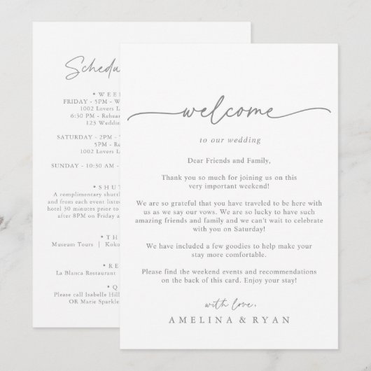Muted Gray Simple Minimal Wedding Welcome Letter (正面/裏面)